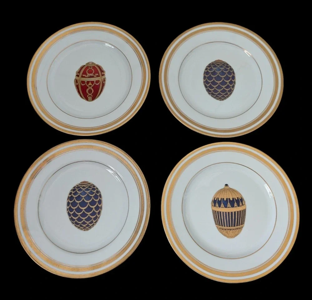 Faberge Imperial Egg Collection Salad Plates Set Of 4 Gold Trim Fine China Japan